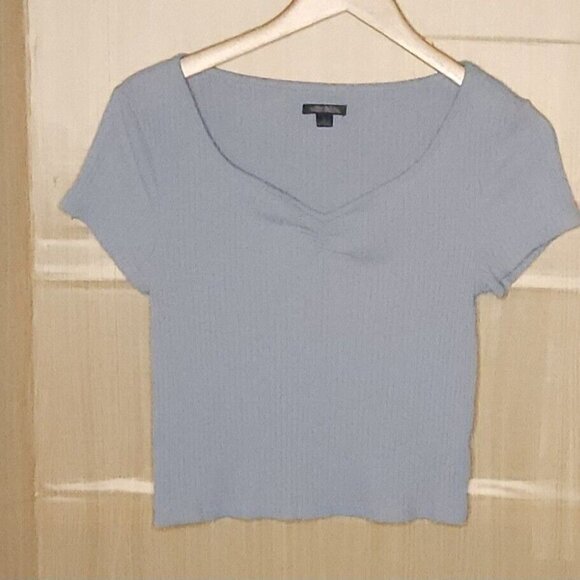 Wild Fable Light Blue Cropped Ribbed Short Sleeve Top Medium - Picture 1 of 5